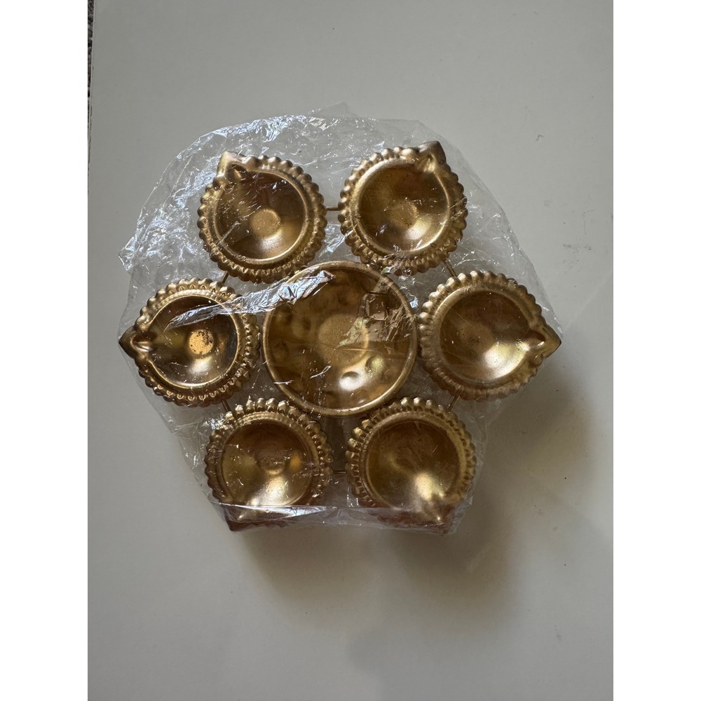 Brass Diya Multi Wick Oil Lamp 7 Cup Flower Design Gold Puja Diwali Decor